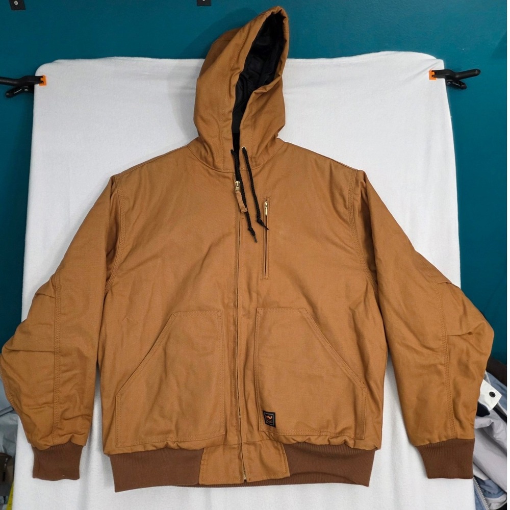 Walls Hooded Work Jacket L Brown Cotton Duck Canvas Quilted Insulated